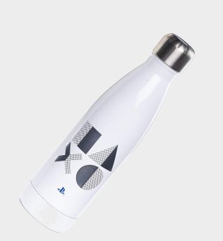 PS5 water bottle on a plain background