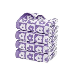 Jacquotha Cotton Face Towels in purple and white florals