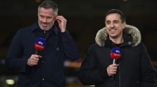Jamie Carragher and Gary Neville during a Sky Sports broadcast