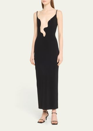 Salacia Plunging Wavy U-Ring Sleeveless Maxi Dress