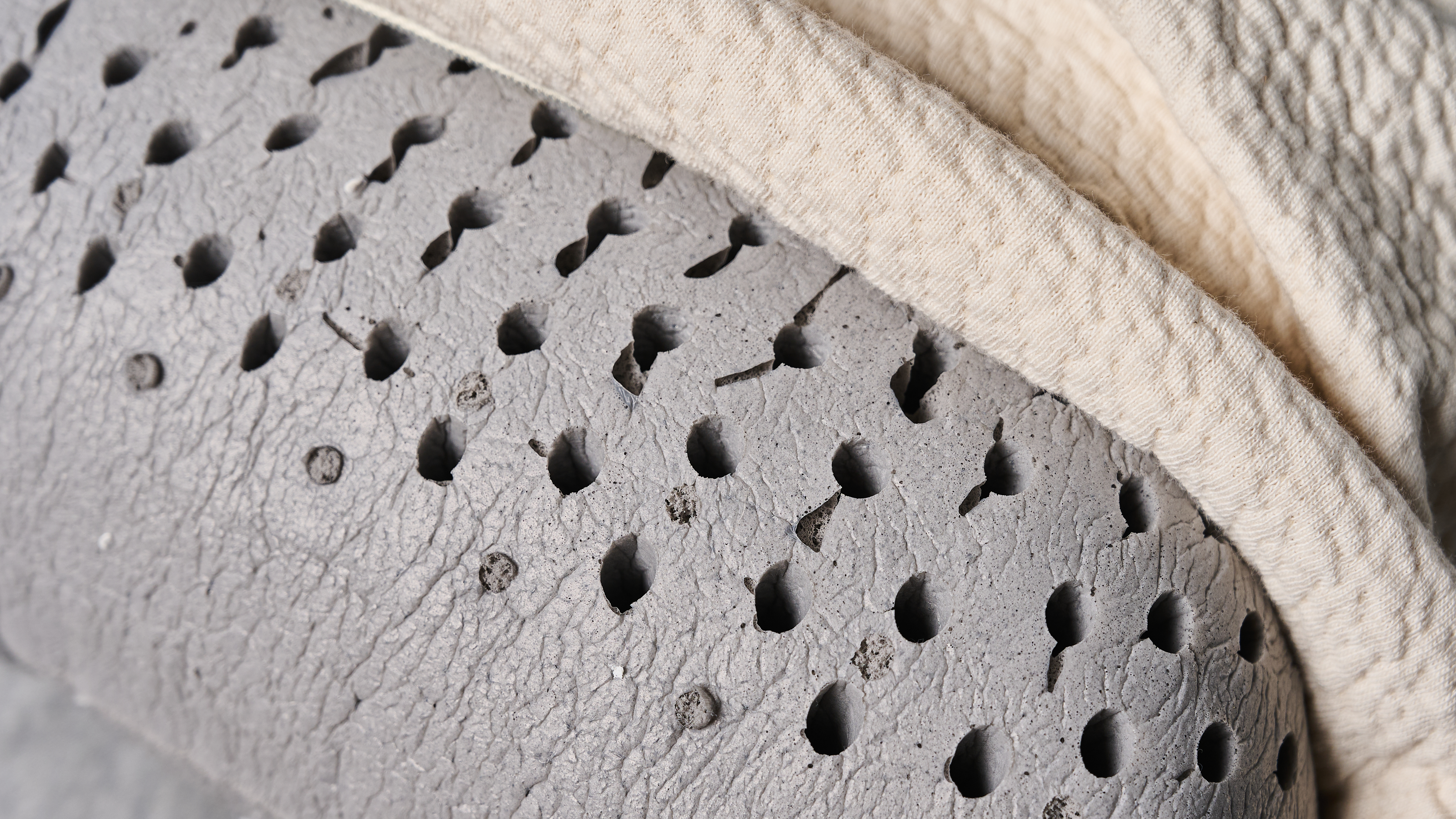 A close-up shot of the latex core of the Avocado Molded Latex Pillow