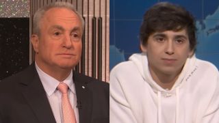 From left to right: Lorne Michaels in a sketch and Marcello Hern&aacute;ndez on Weekend Update. 