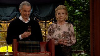 Eric Braeden and Melody Thomas Scott as Victor and Nikki at a family gathering in The Young and the Restless