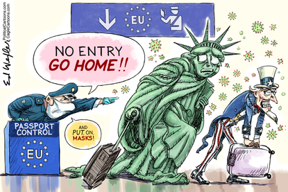 Political Cartoon U.S. Europe coronavirus travel ban