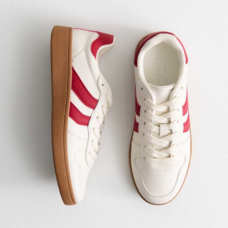 Red Faux Leather Panelled Trainers cut out 