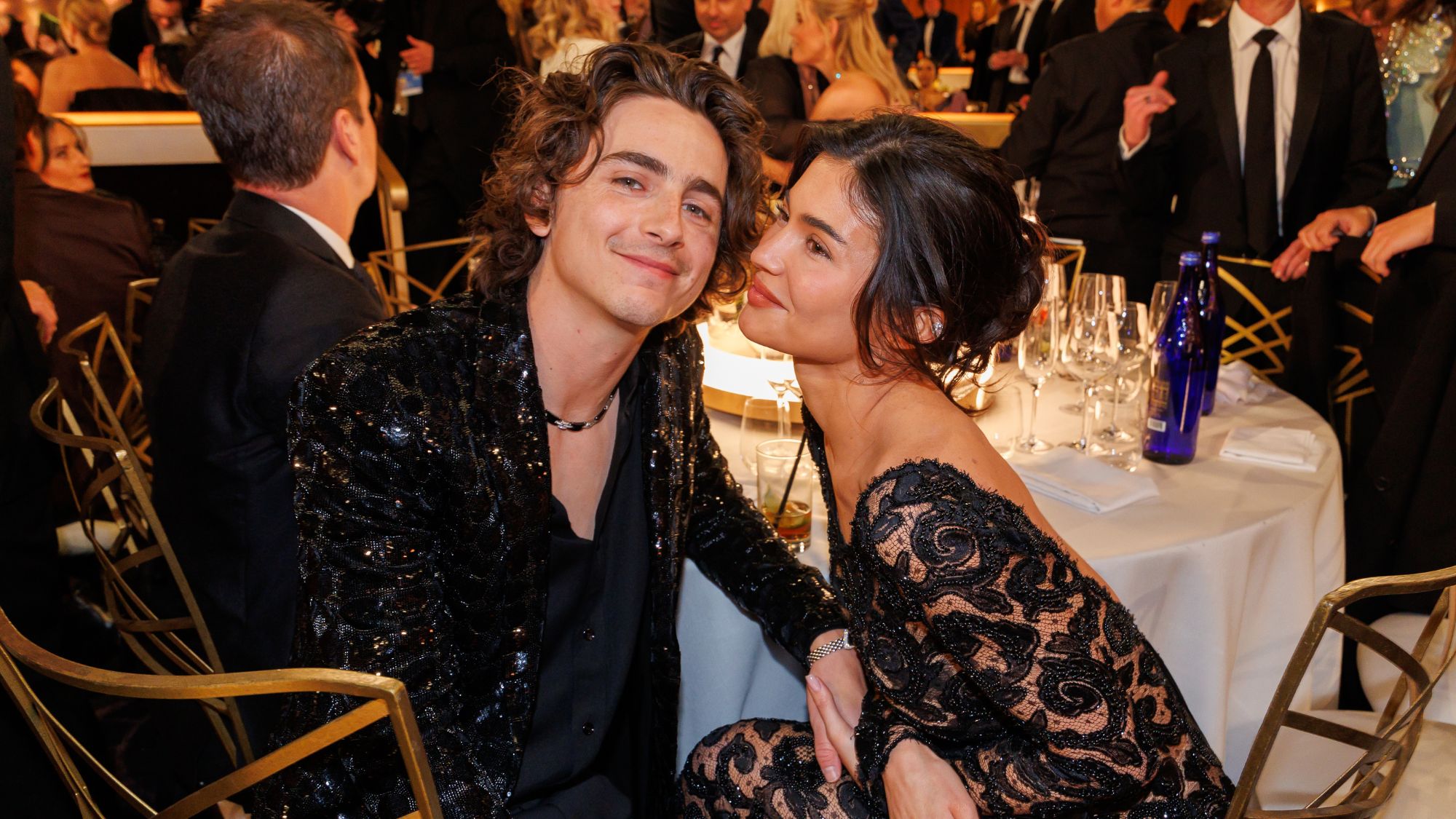 Kylie Jenner and Timothée Chalamet attend the 81st Golden Globes
