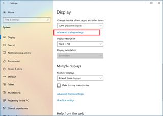 Windows 10 advanced scaling settings option