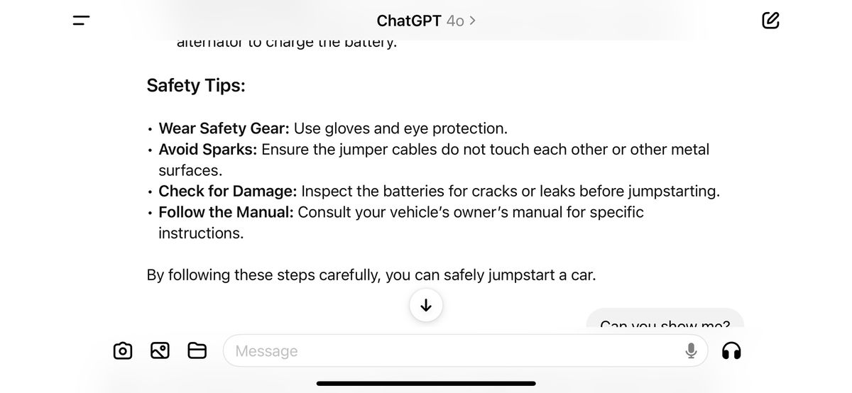 ChatGPT jumpstart car