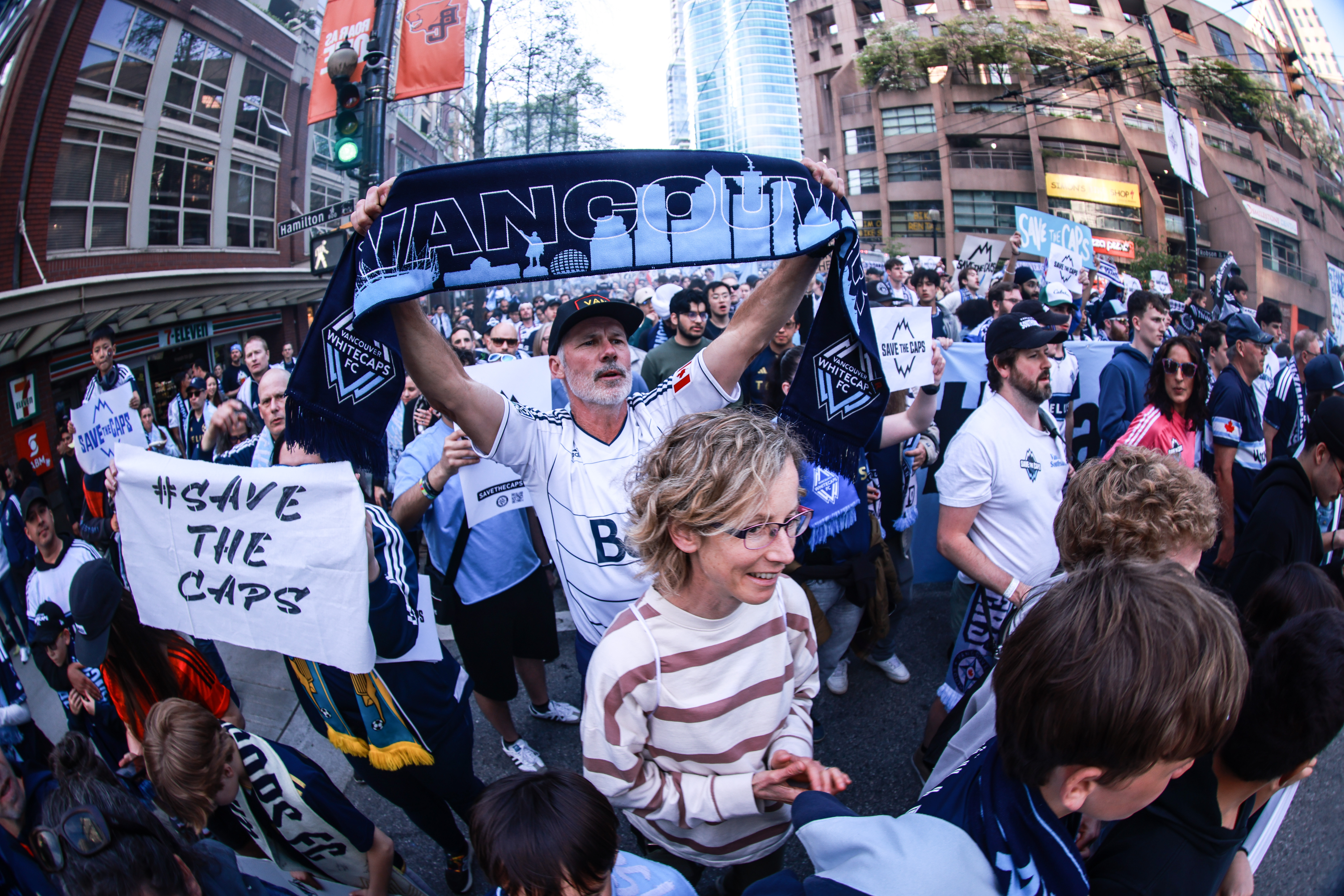 Vancouver Whitecaps protest against the potential relocation of their club on the street and in the stadium as part of the Save The Caps movement