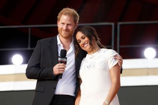 Prince Harry, Duke of Sussex and Meghan, Duchess of Sussex speak onstage during Global Citizen Live, New York on September 25, 2021 in New York City