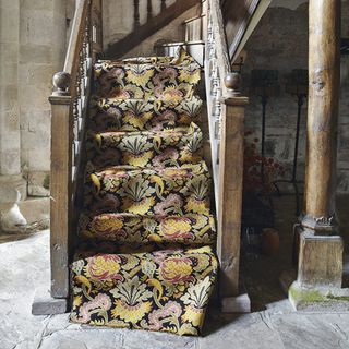fabric on wooden staircase