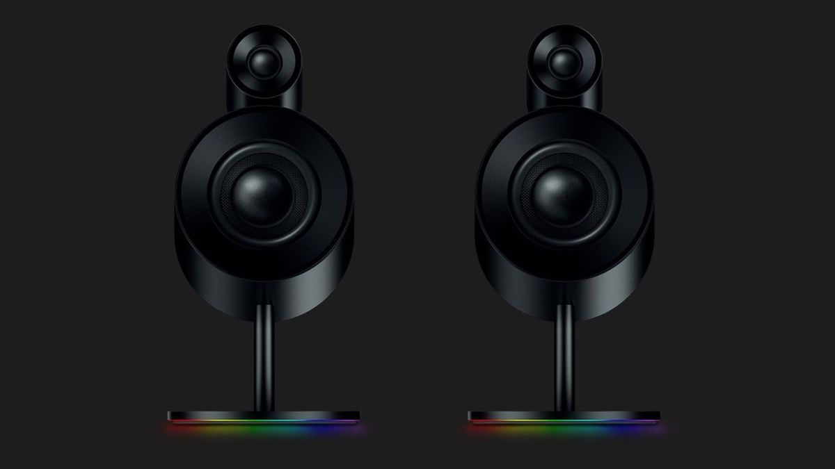 Razer Nommo Pro setup with a dark grey backdrop.