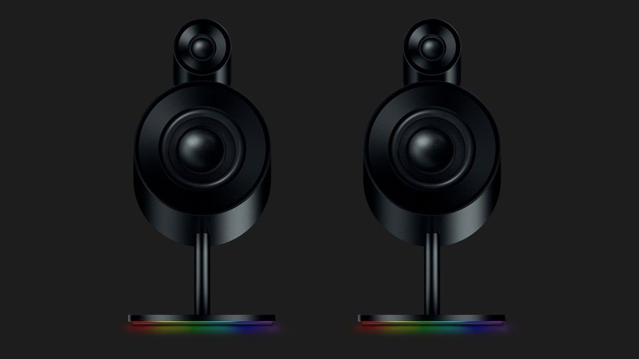 Razer Nommo Pro setup with a dark grey backdrop.