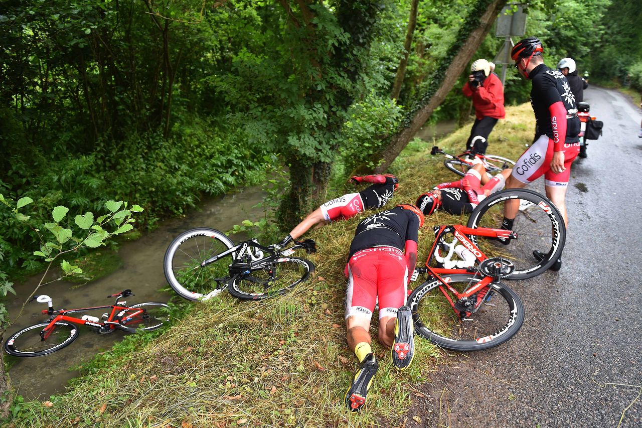 Several Cofidis riders crashed including Nacer Bouhanni