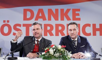 Austrian Freedom Party candidate Norbert Hofer and leader Heinz-Christian Strache at a press conference