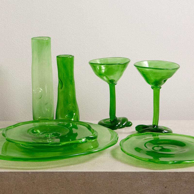 bright green glass serving set