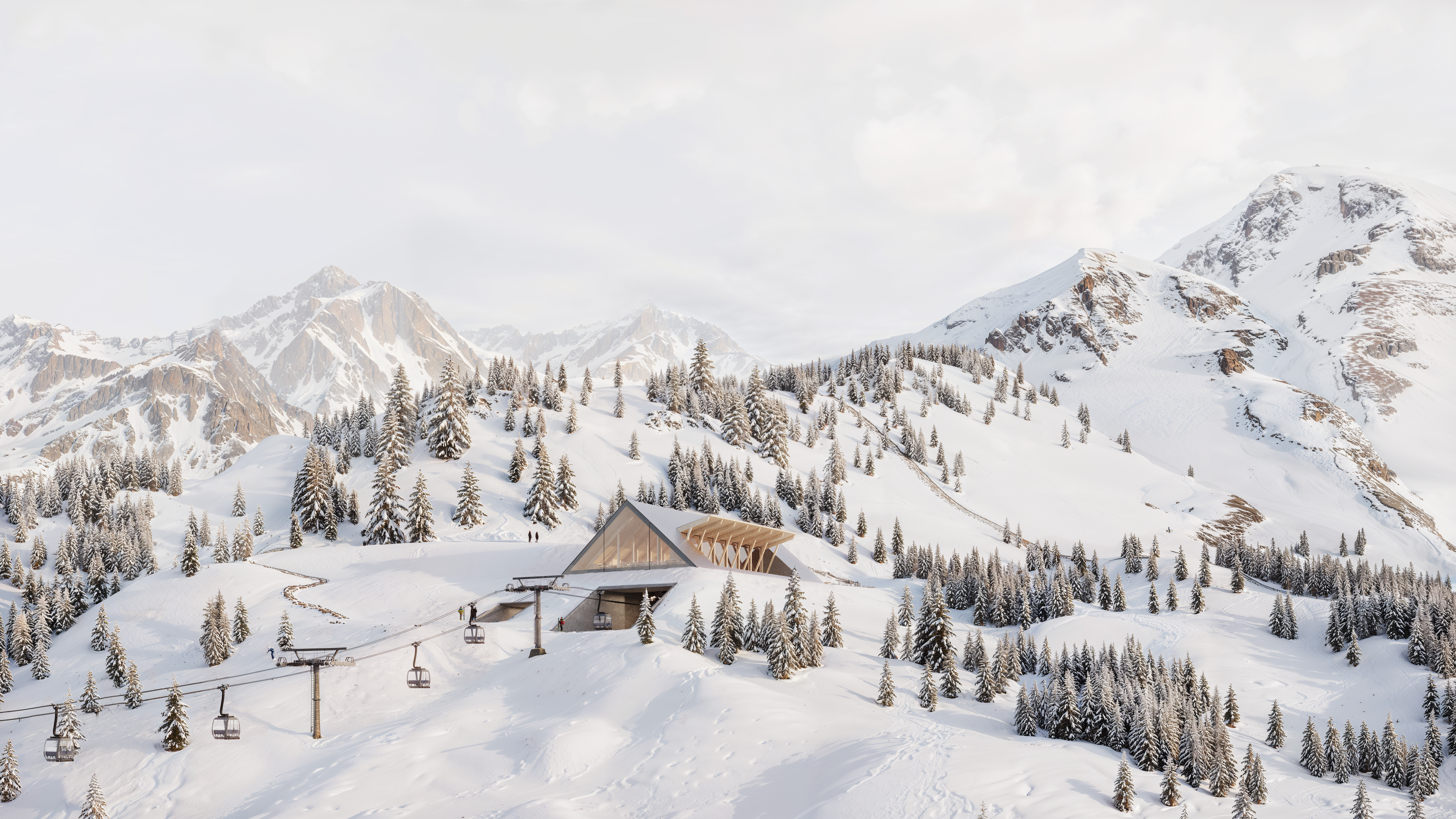 image of Peter Picher Architecture's Mountain stations Ponte di legno in snowy setting and made of wood