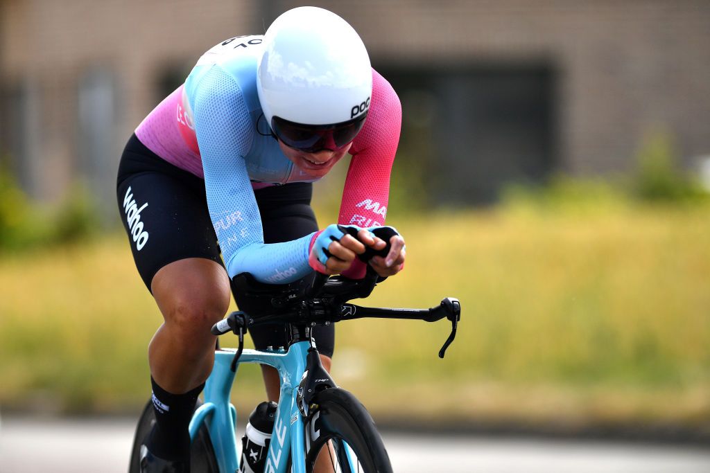 GAVERE BELGIUM JUNE 23 Jesse Vandenbulcke of Belgium sprints during the 123rd Belgian Road Championship 2022 Womens Individual Time Trial a 23km individual time trial one day race from Gavere to Gavere ITT BelgianCycling140 on June 23 2022 in Gavere Belgium Photo by Luc ClaessenGetty Images