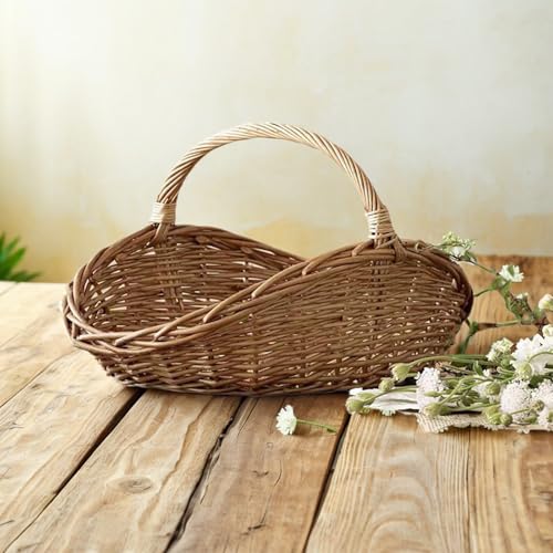 Wicker Willow Cookery/shopping Basketwicker Woven Basket With Handle, Portable Garden Harvest Basket， Storage Baskets for Picnic (3)