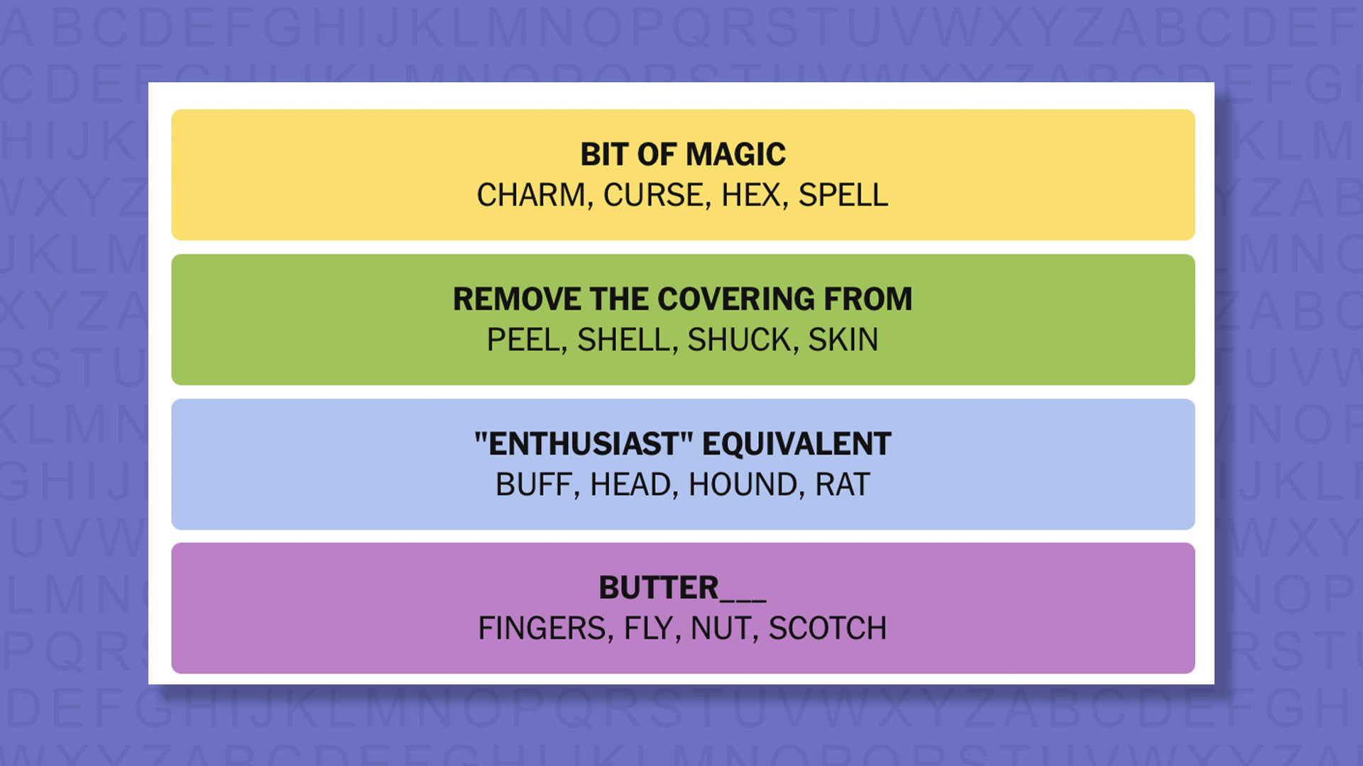 NYT Connections answers for game 935 on a purple background