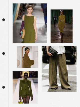 Women in olive green outfits.