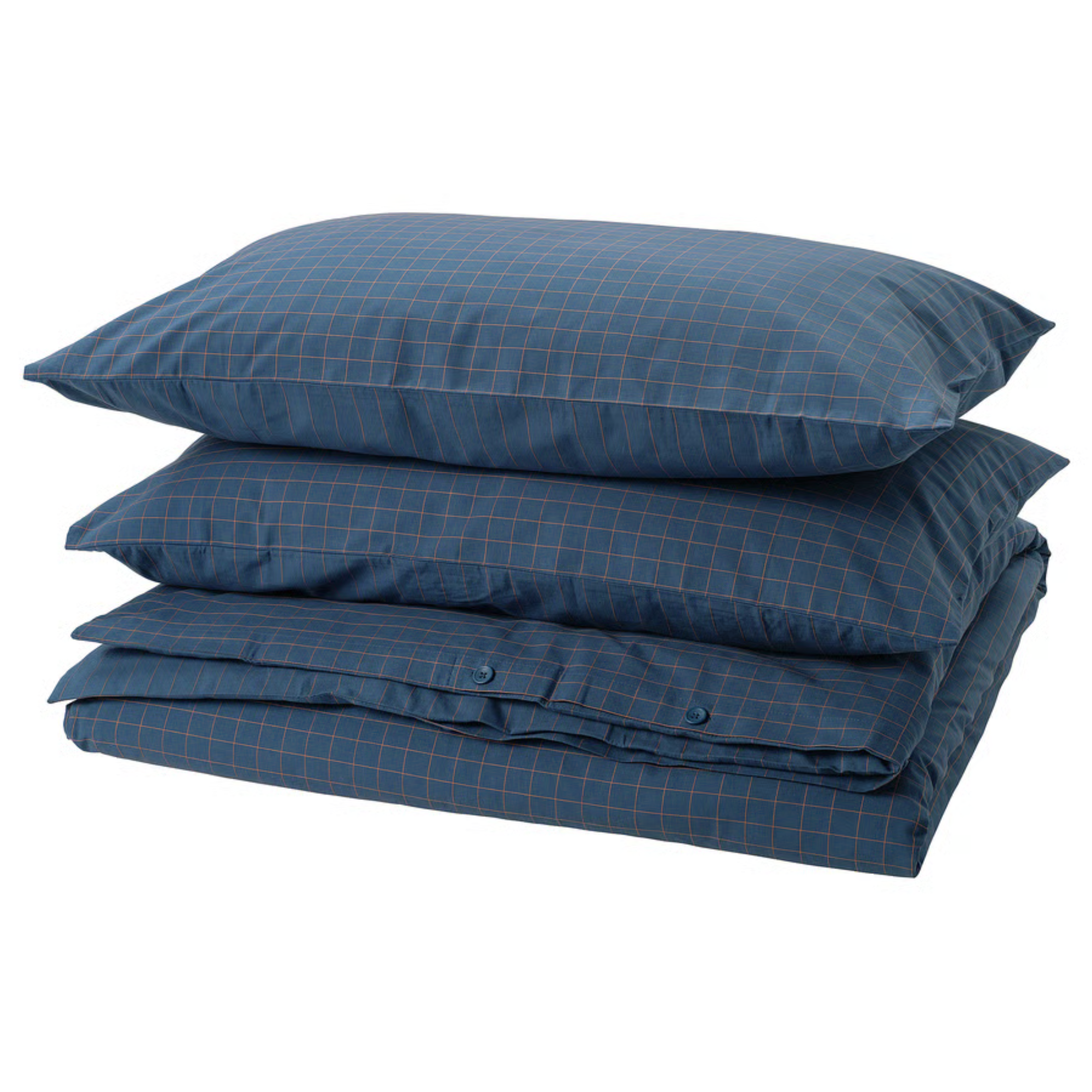 a checkered dark blue bedding set