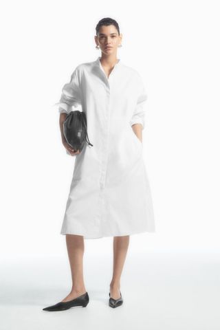 Oversized Grandad-Collar Shirt Dress