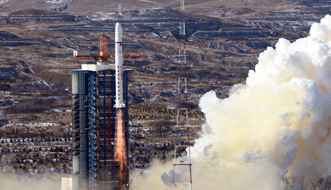 A Chinese Long March 2D rocket launches two SuperView1 Earth observation satellites into orbit from the Taiyuan Satellite Launch Center on Wednesday, Dec. 28, 2016.