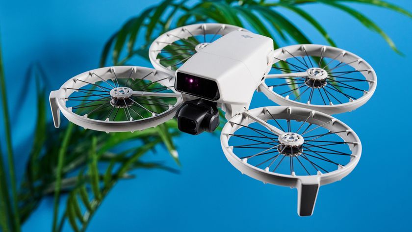 A gray DJI Flip drone with propeller guards