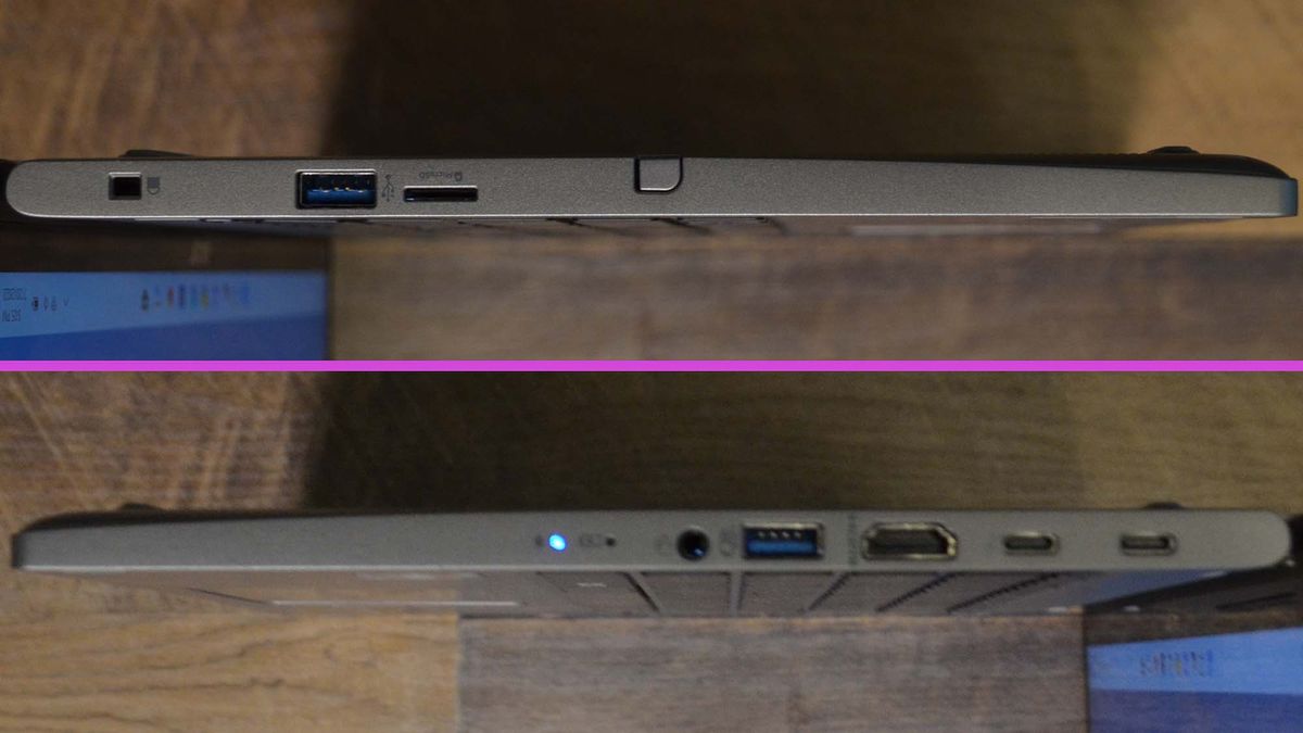 An Acer Spin 5 (2022) on a wooden deskl