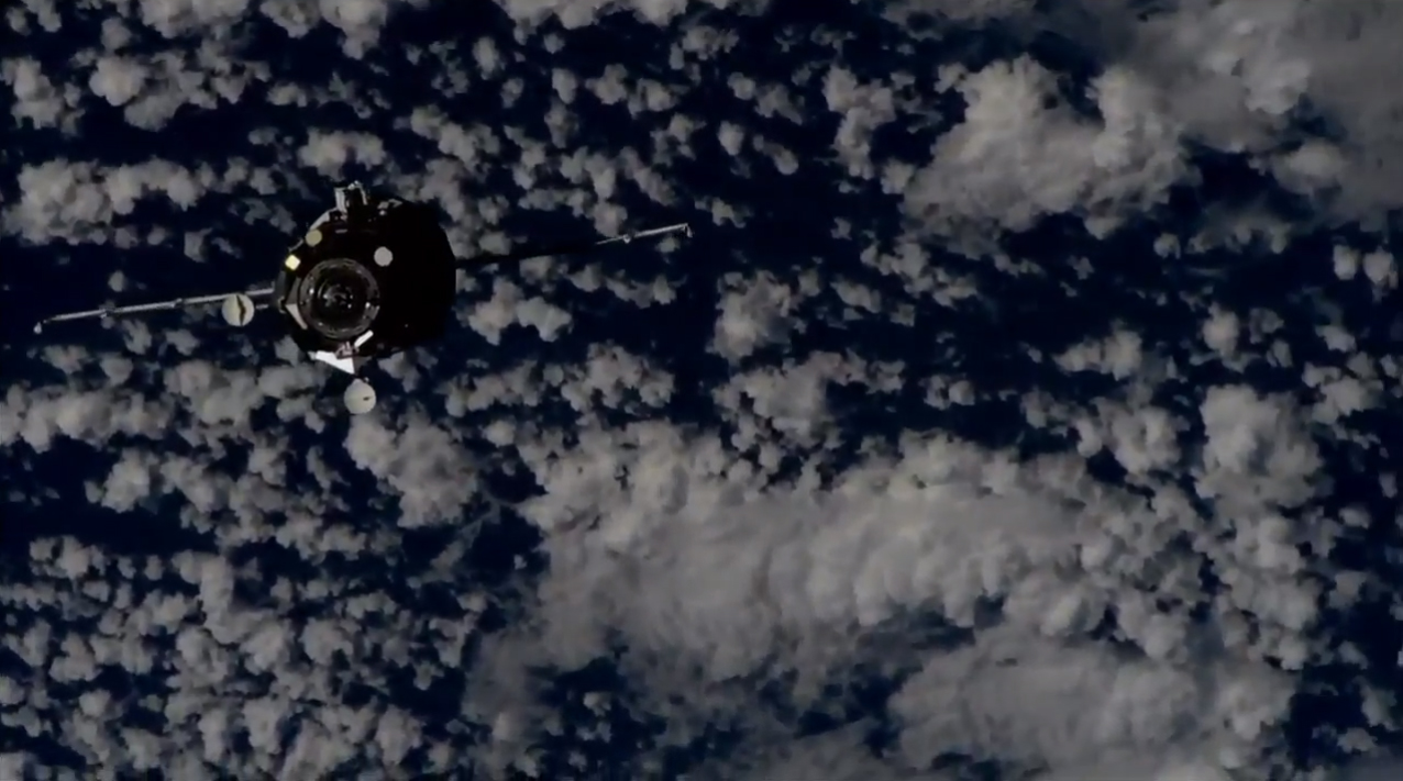 The Russian cargo ship Progress 71 approaches the International Space Station on Nov. 18, 2018 in this view from a video camera on the station. The robotic supply ship delivered 2.8 tons of supplies to the station.