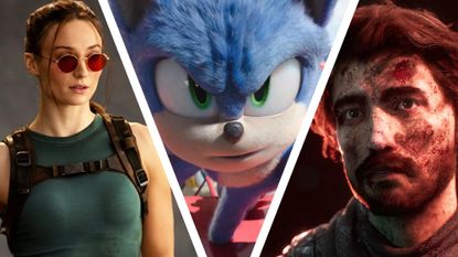 A collage image of Prime Video's Tomb Raider TV show, Paramount's Sonic the Hedgehog 2, and Clair Obscur: Expedition 33