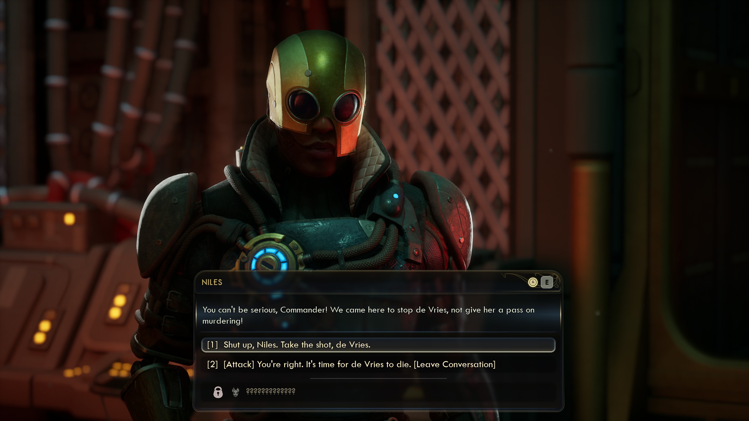 Outer Worlds De Vries choice - Niles getting mad