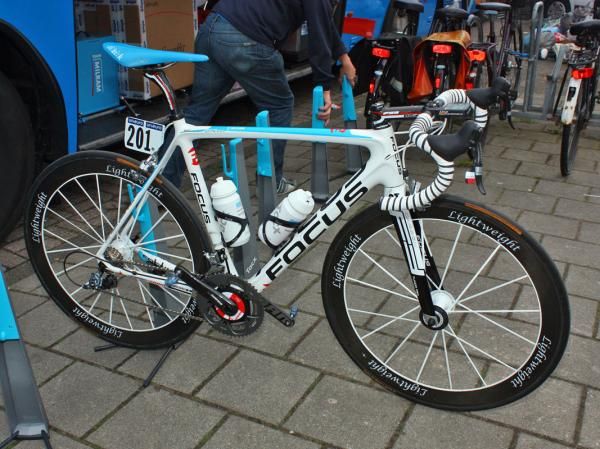 Linus Gerdemann's (Team Milram) Focus Izalco is equipped with SRAM's Red group and power meter, FSA and fi'zi:k cockpit components, and Lightweight wheels.