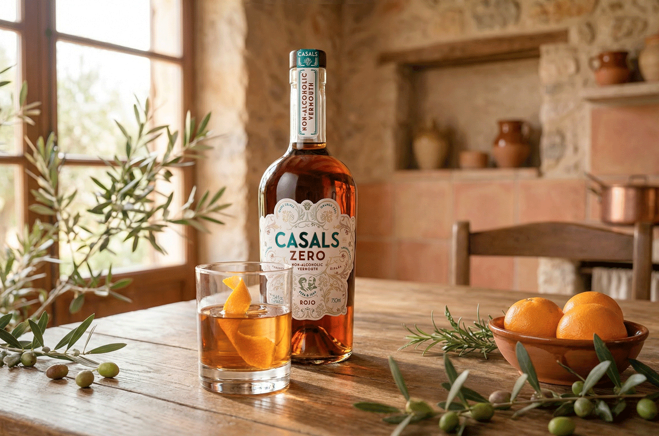 A bottle of the newly released Casals Zero Vermouth