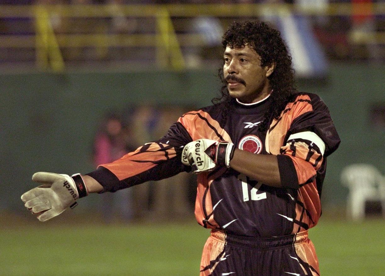 Rene Higuita prepares for a Colombia game against Ecuador at the Copa America in 1999.