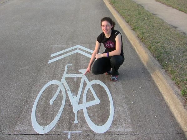 Newly painted bike lane marker.