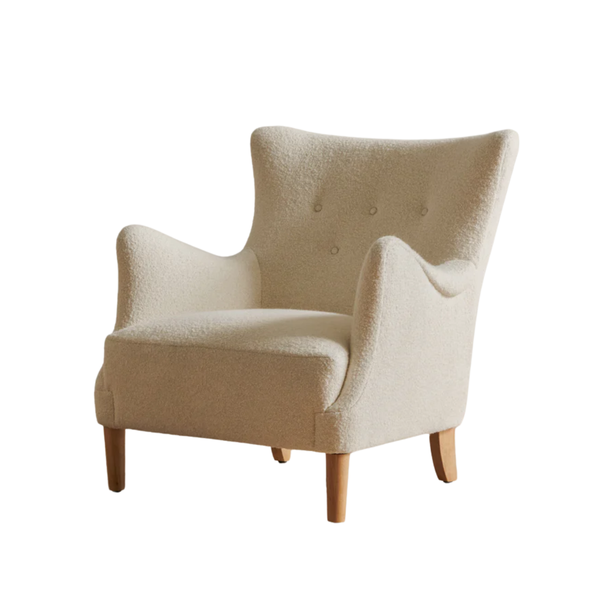 white boucle wingback chair