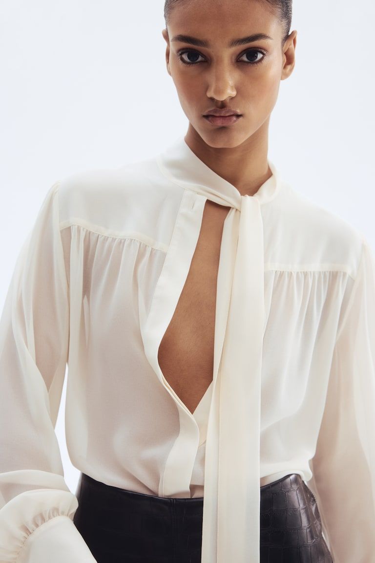 Bow-Collar Chiffon Blouse