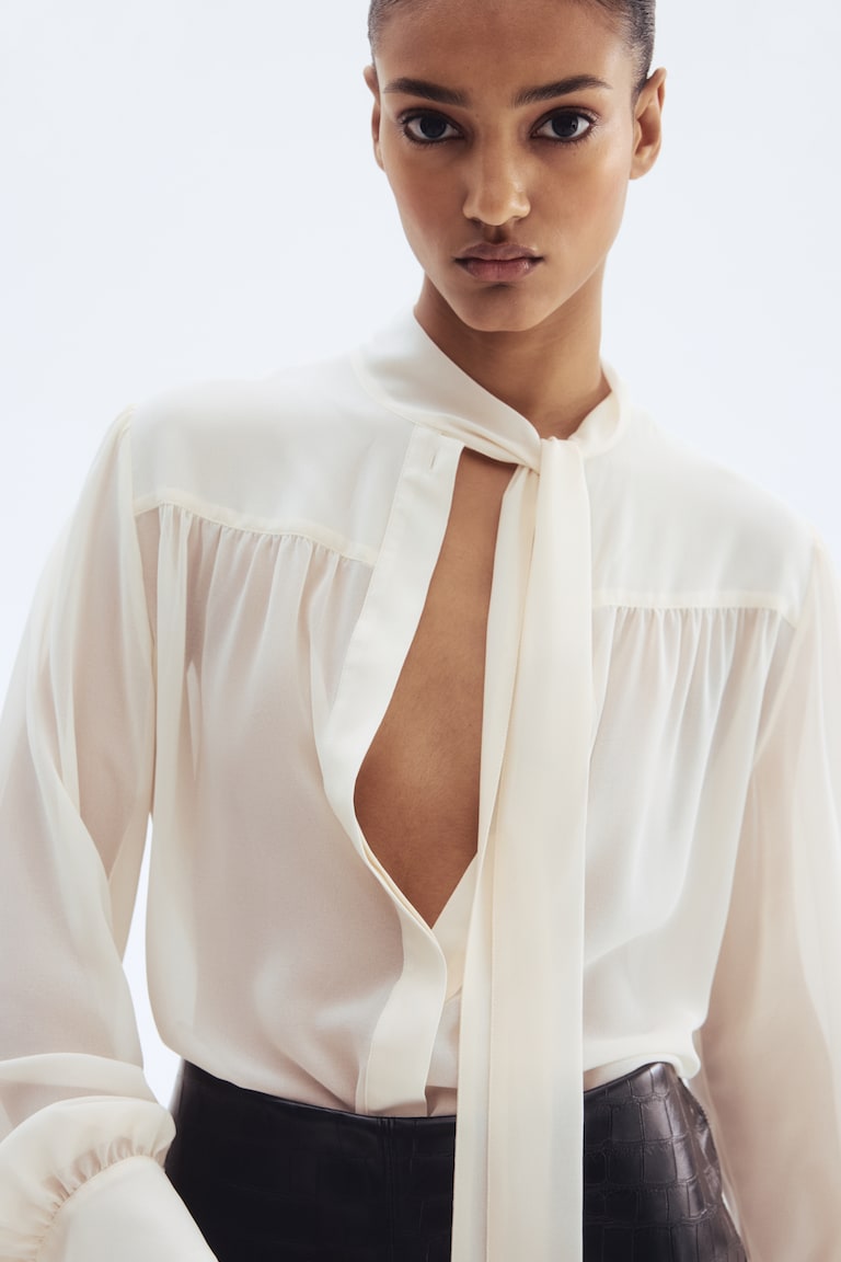 Bow-Collar Chiffon Blouse
