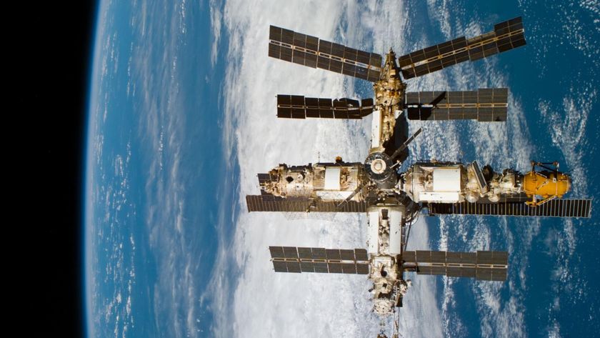 The Russian space station Mir as seen from NASA's space shuttle Endeavour during a Shuttle/Mir mission on Jan. 29, 1998.