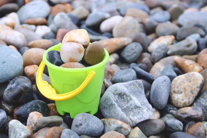 A bucket of rocks. 