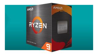 AMD Ryzen 9 5950X processor retail packaging against a teal background