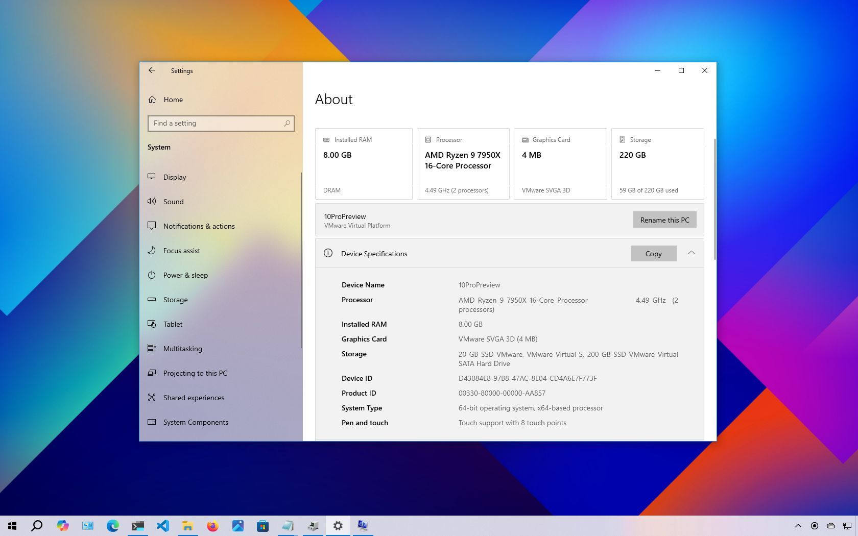 Windows 10 check specs details
