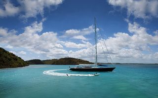 America's Cup charters: Sloop Genevieve anchored in the Caribbean