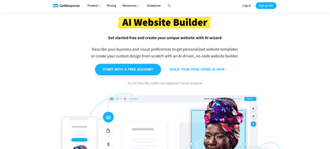 screenshot of getresponse AI website builder homepage