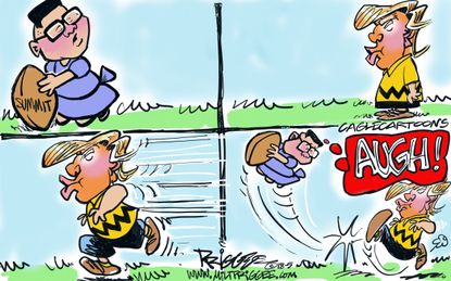 Political cartoon US North Korea Trump Kim Jong Un nuclear summit cancellation Peanuts