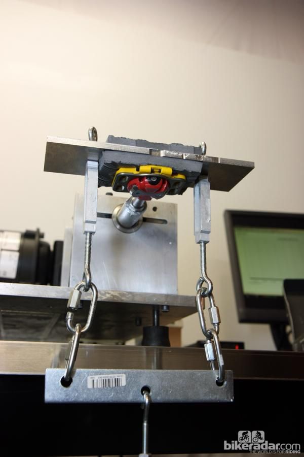 Loads are applied with a cleat in place since that's how the pedal body is loaded when mounted on a bike.