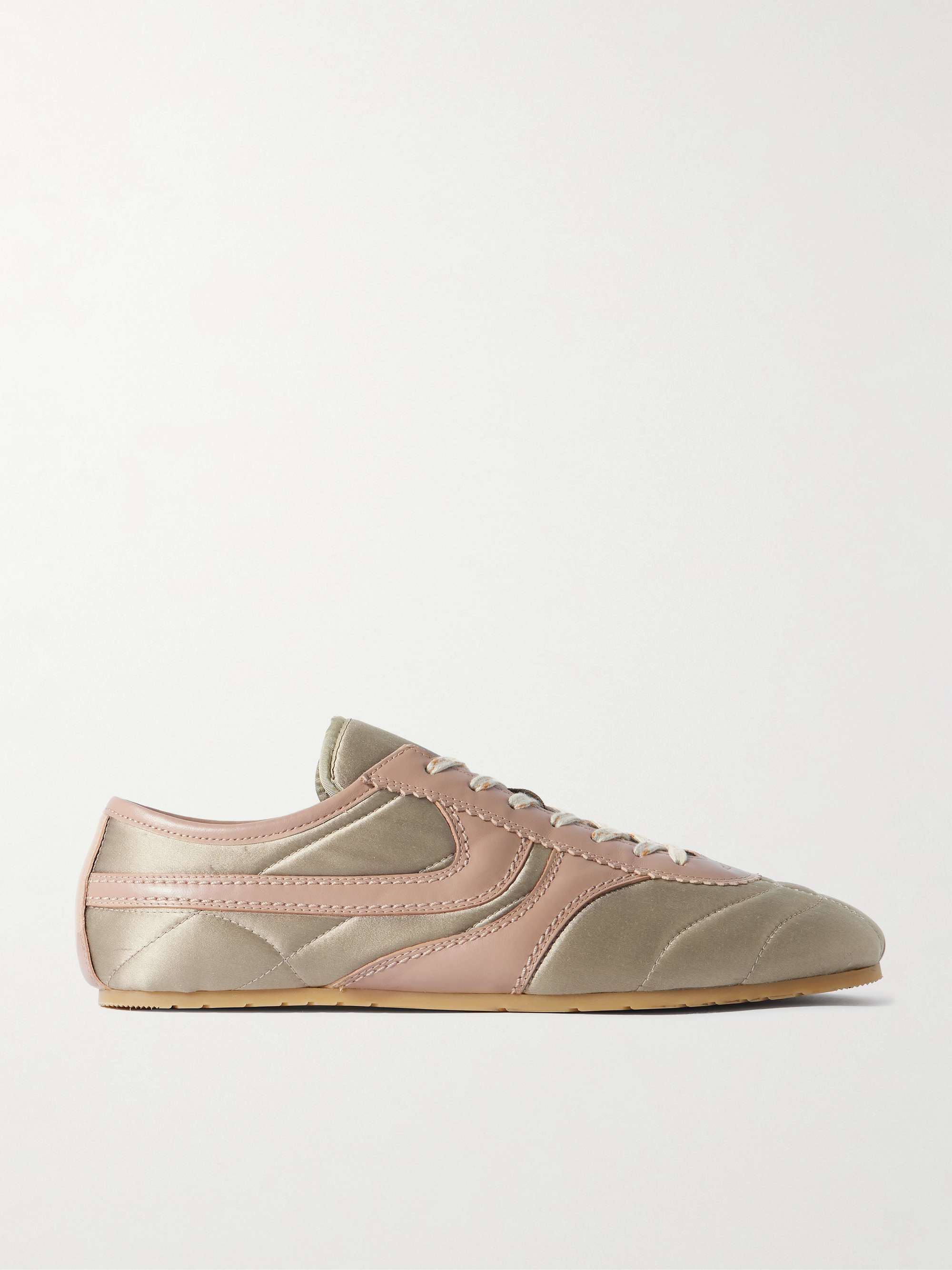 Leather-Trimmed Paneled Satin Sneakers