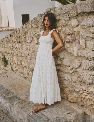 White Maya Embroidered Midi Dress